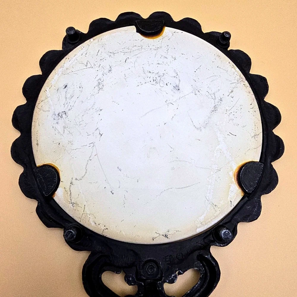 Vintage Cast Iron‎ Trivet Ceramic Insert Home Quote Cross Stitch Style Black